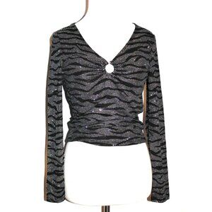 Divided by H&M  Shirt Crop Top Women’s Size Medium M Black Silver Glitter  NEW